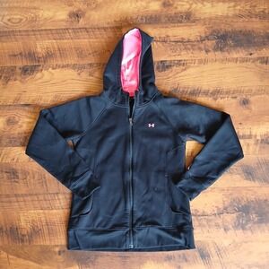 Under Armor Hoodie Womens MEDIUM Pink Black  Sweatshirt Jacket Fitted Zip Up
